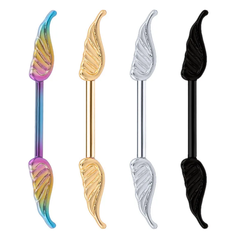 

Fashion Women Nipple Ring Double Wing Feather Medical Steel Straight Rod Nipples Shield Rings Body Piercing Jewelry Gift CX17