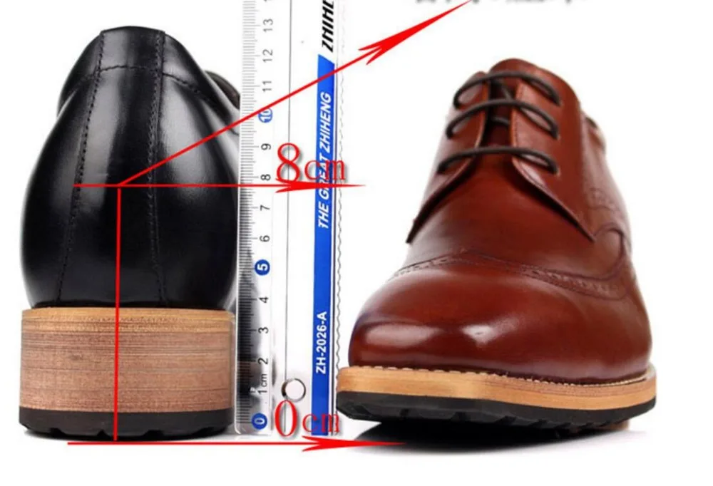 Sipriks Brown Leather Hidden Heel Shoes Men Oxfords Elevator 8 CM Boss Male Retro Brogue Shoes Elegant Black Gents Suit Shoes