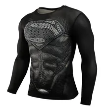 New Fashion Bodybuilding long Sleeve T Shirt Men Fitness Superman Compression Shirts Men Elastic 3D Tops Men Clothes