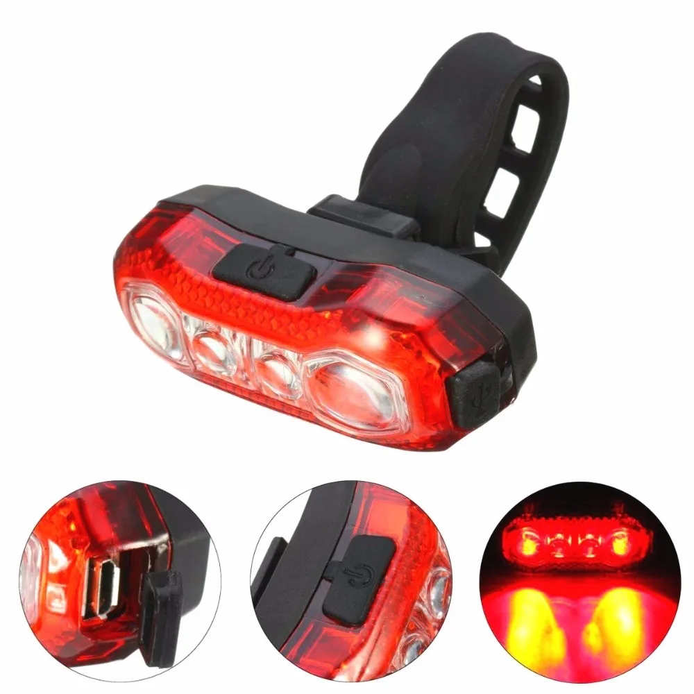 Top USB Rechargeable Bike Light Safety Mountain Warning Tail Rear Light 4LED Red Super Bright Bicycle Accessories Cycling Flashlight 1