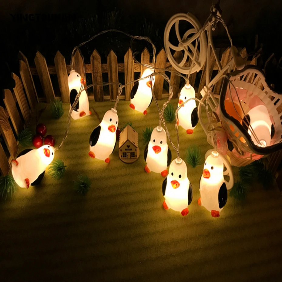 

YINGTOUMAN Plugs Cute Penguin Christmas Holiday Party Light Garden String Light Outdoor Decorative Lamp 5M 20LED