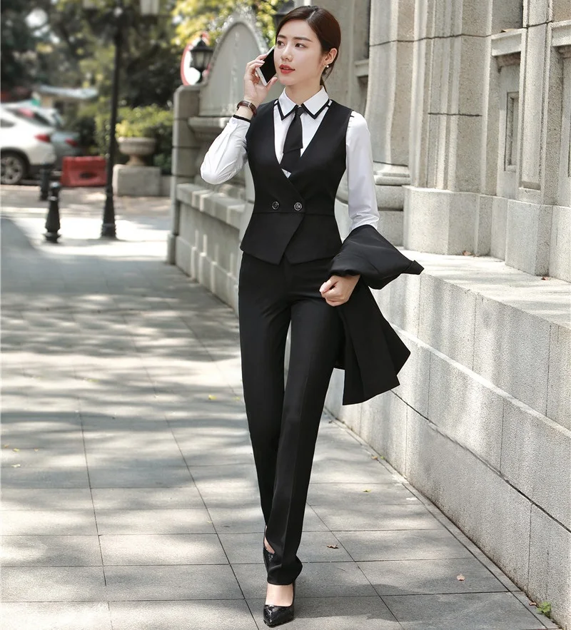 Formal Women Business Suits with Pant and Top Sets Ladies Vest