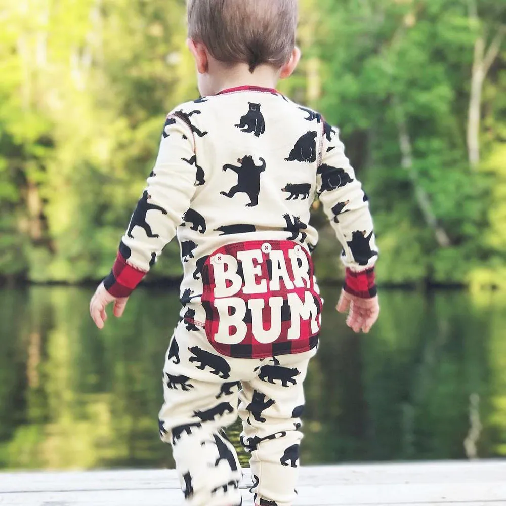 Baby Boys Jumpsuit Infant Newborn Baby Boys Girls Cartoon Bear Letter Plaid Long Sleeve Romper Jumpsuit Outfits Boys Romper T6#