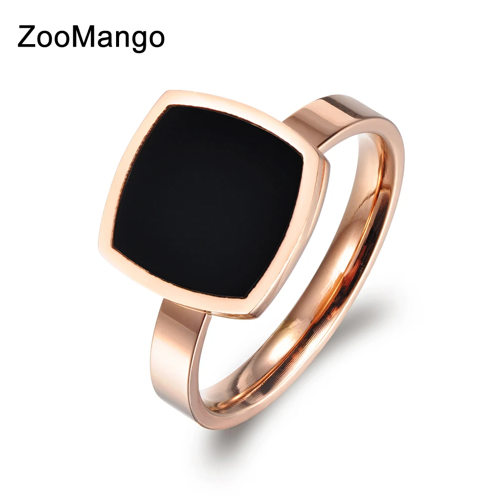 

Famous Design Titanium Stainless Steel Ring Jewelry Rose Gold Color Square Black Acrylic Wedding Women Rings Anillos ZR17044