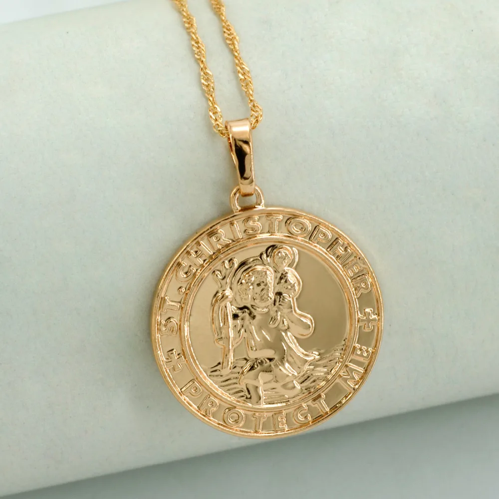 Свет цвета: золотистый, серебристый Цвет Saint Кристоф кулон ожерелья для Для женщин Религиозные ювелирные изделия Христофора защитить меня# J0407