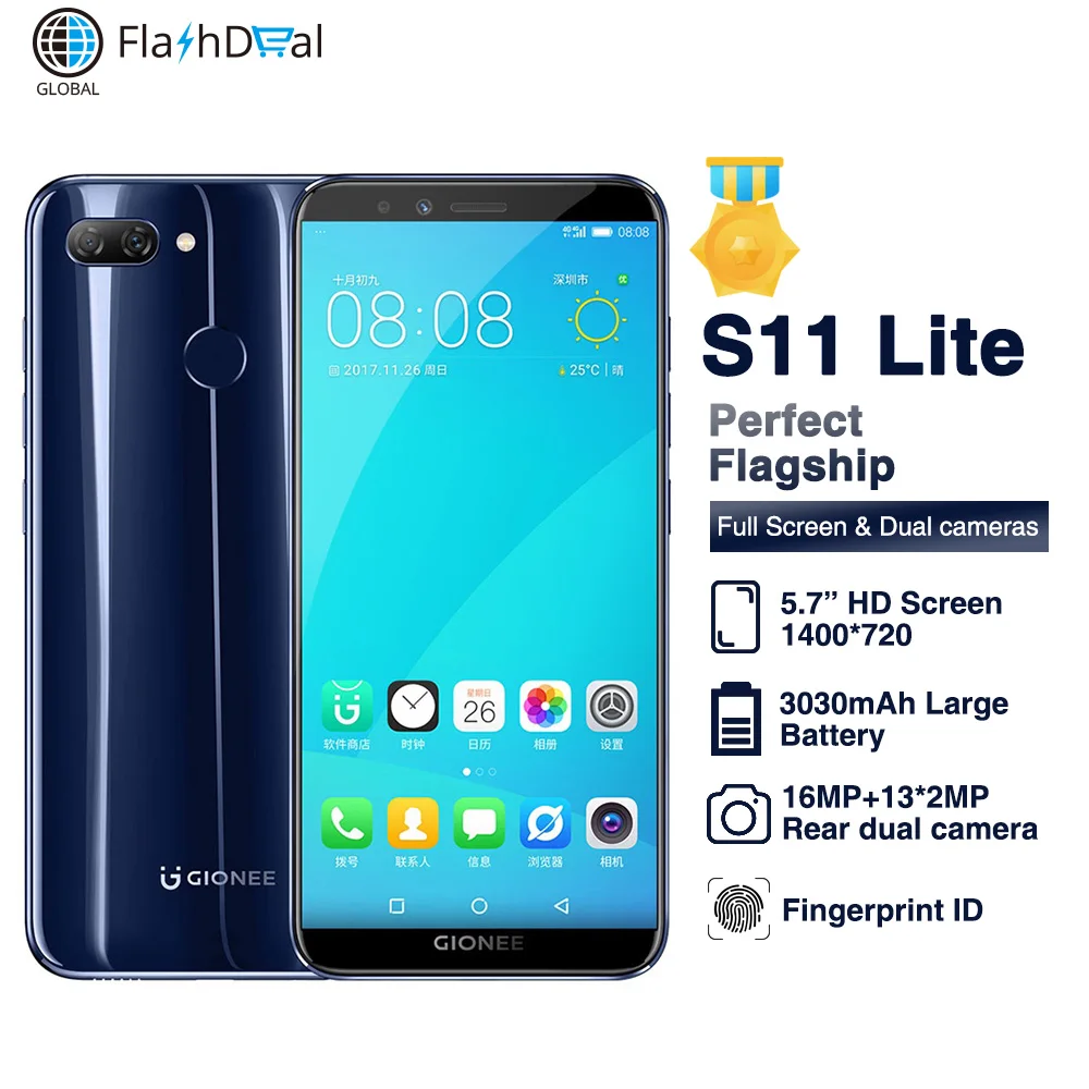 Gionee S11 Lite Global Version 4G Smartphone Octa Core Android 7.1 Snapdragon 430 4GB 64GB 5.7 Inch Fingerprint ID Mobile Phone