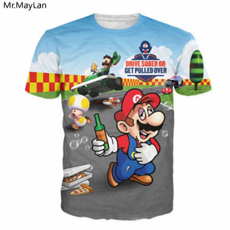 Funny Super Mario Drinking T Shirts Tees Women Men Cute Cartoon 3D