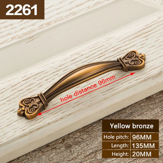 KAK 5 штук винтажные желтые бронзовые ручки для шкафа Европейский стиль ручки для ящиков шкаф двери ручки для мебели - Цвет: 2261-96
