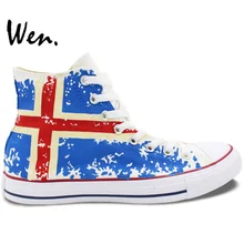Вэнь Дизайн Пользовательские Ручная роспись обувь исландский флаг высокие холщовые кроссовки подарки на день рождения для мальчиков и девочек
