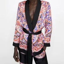 Винтажный Блейзер средней длины с принтом "кешью", "пейсли", с зубчатым воротником, поясом и бантом, верхняя одежда, Блейзер, брюки, 1 комплект, офисная одежда