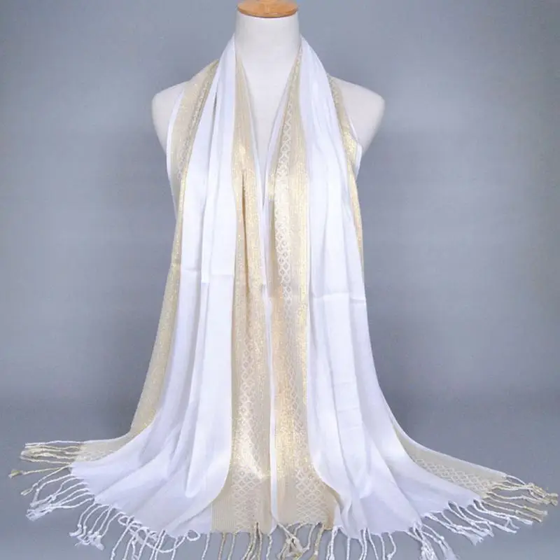 Простой модный принт Блестящий кисточка хлопок люрекс плед полосатый шарф длинный хиджаб мусульманские шарфы/шарф - Цвет: M6