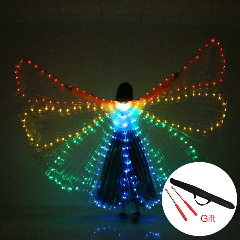 Красочные живота костюм для танцев светодиодный крылья танцевальные аксессуары девушки светодиодный крылья костюм светодиодный крылья бабочки с палкой