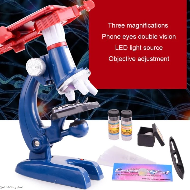 

100X-1200X Biological Microscope Kit w/ Mobile Phone Holder Educational Toy Gift