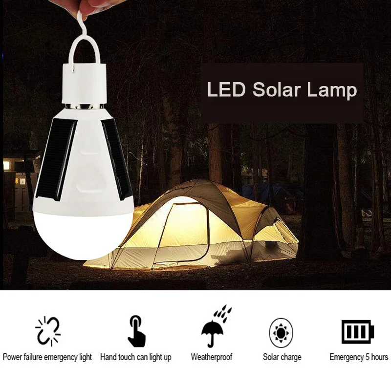 

Led Bulb E27 LED Solar Lamp 7W 12W AC85V-265V Rechargeable Outdoor Emergency Solar Powered Bulb Camping Hiking Fishing Light