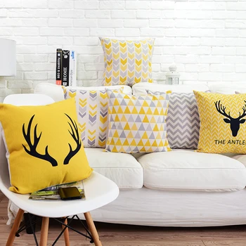 

Yellow Grey Nordic Deer Cushion Cover Home Decor Geometric Pillow Cover Home Decor Pillowcase Decorative Pillowsham 45x45cm