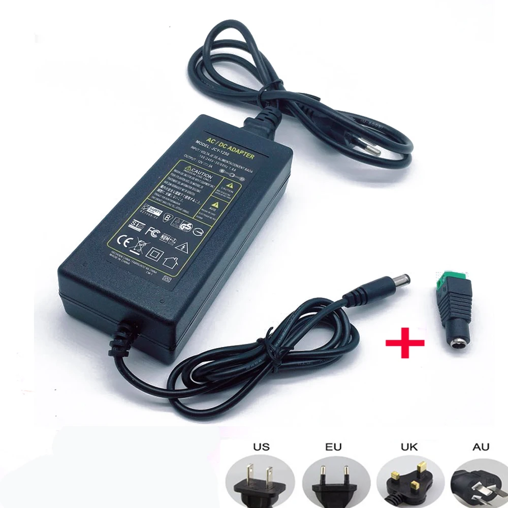 Адаптер питания 12V 5A 5 amp 60W DC EU/US UK AU трансформатор светодиодный