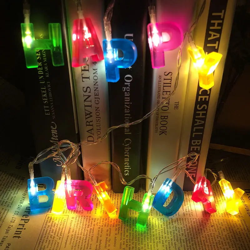 

1.5m Holiday lighting string Christmas light 14 LED Color Happy Birthday Greeting String Fairy Lights For Party