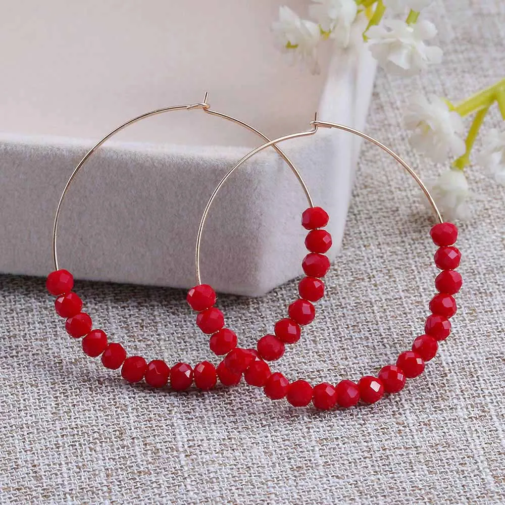 Bohemian Handmade Natural Stone Beads Hoop Earrings for Women New Fashion Loop Round Circle Creole Earring Designer Jewelry - Окраска металла: 4