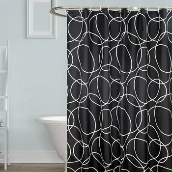 

Black Endless waterproof shower curtain bathroom decor thicken polyester fabric mildewproof bath screens with plastic hooks