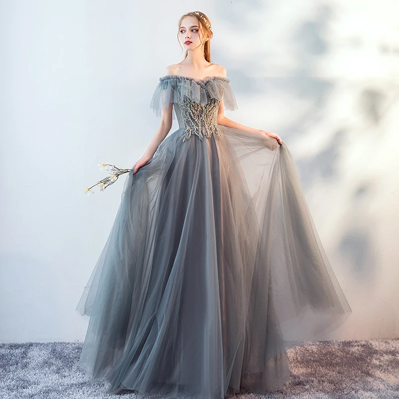 Robe De Soiree элегантные вечерние платья 2019 длинные тюлевые Аппликации с плеча