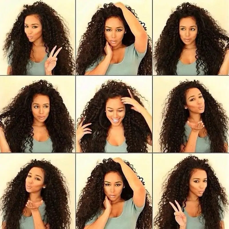 Natural Black Synthetic Hair Wigs Afro Kinky Curl Wig Lace Front Heat Resistant Long Hair Wig