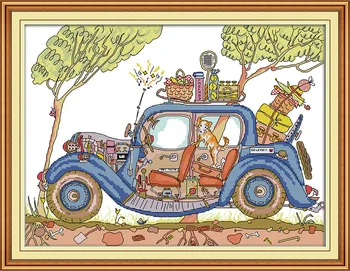 

Joy Sunday Station Wagon DMC Counted Chinese Cross Stitch Kits Stamped Cross-stitch set Embroidery Needlework Kit