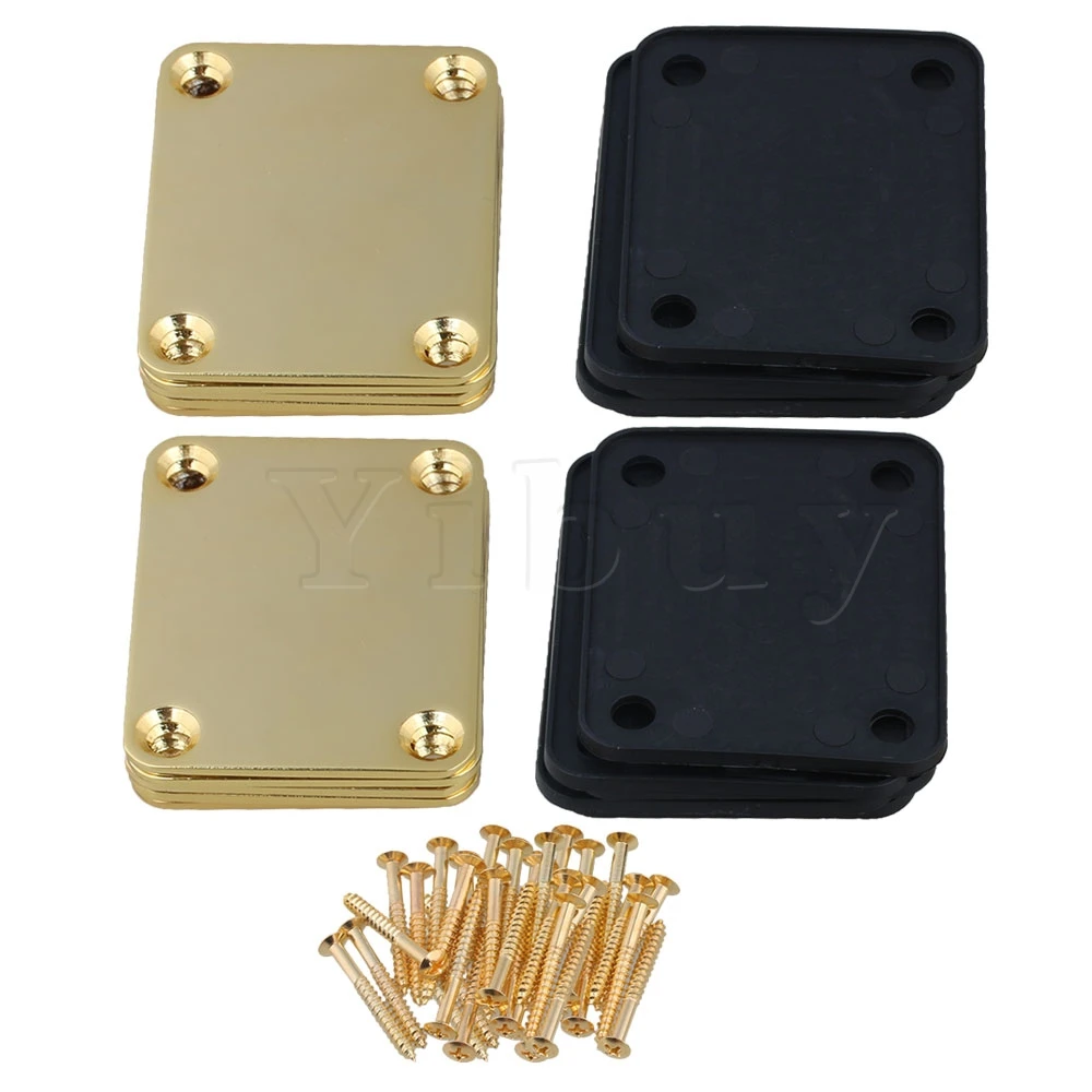 

Yibuy 10 Sets Gold Finish Square Neck Plate with Screws for Guitar