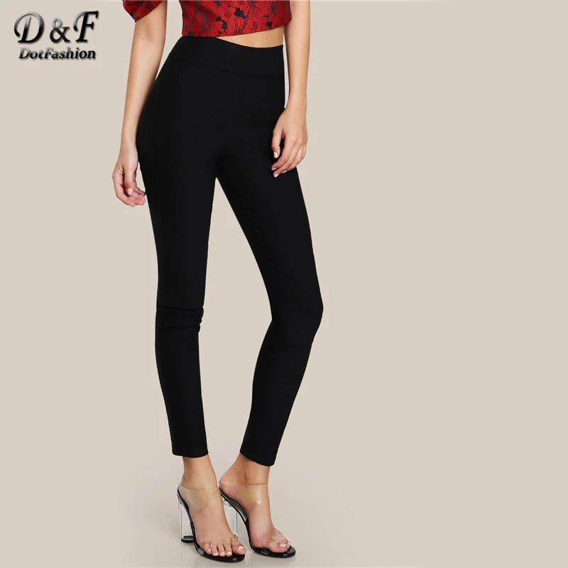 

Dotfashion Elasticized Waist Skinny Pants 2019 Ladies Autumn Black High Waist Solid Trousers Women Long Casual Pants