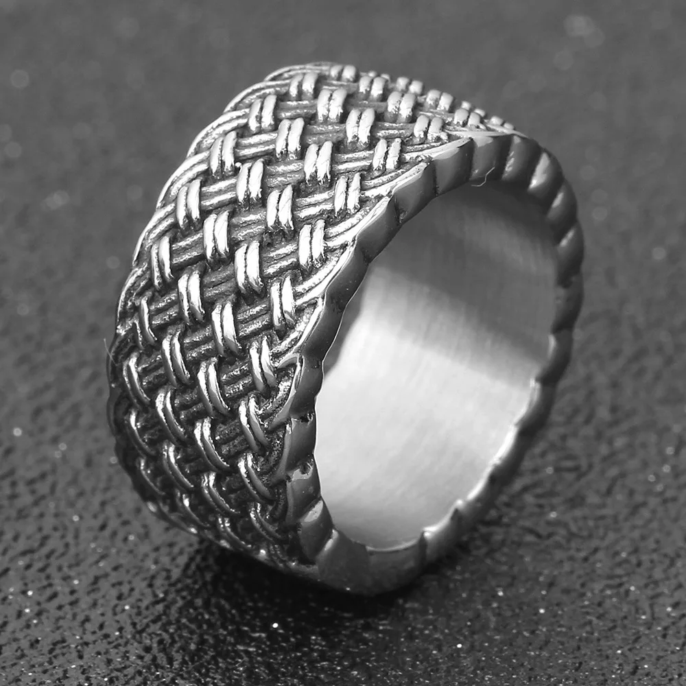 Fashion Gothic Weave Ring Punk Style Stainless Steel Jewelry 11mm Wide Mens Ring Dropshipping
