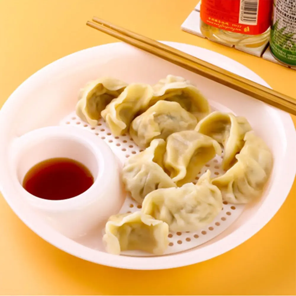 

Dumpling Serving Dish Sushi Plate with Dipping Saucer Snack Plate with Vinegar Dish Double Layer Drain Tray Plastic Fruit Bowl