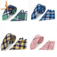 Бренд мужской носовой платок галстук наборы хлопок клетчатый мужской галстук комплекты носовых платков Свадебный Жених карман квадратный Тонкий 6 см галстук галстуки
