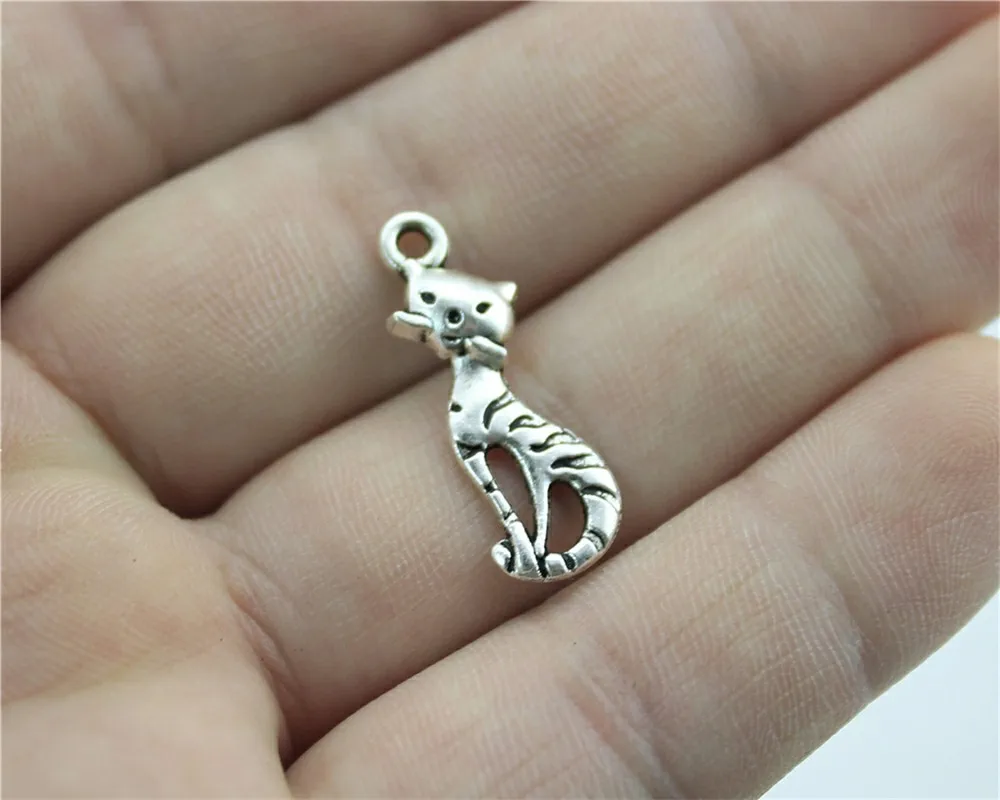 WYSIWYG 30pcs 25x9mm Cat Charm Pendants For Jewelry Making Antique WYSIWYG 30pcs 25x9mm Cat Charm Pendants For Jewelry Making Antique
