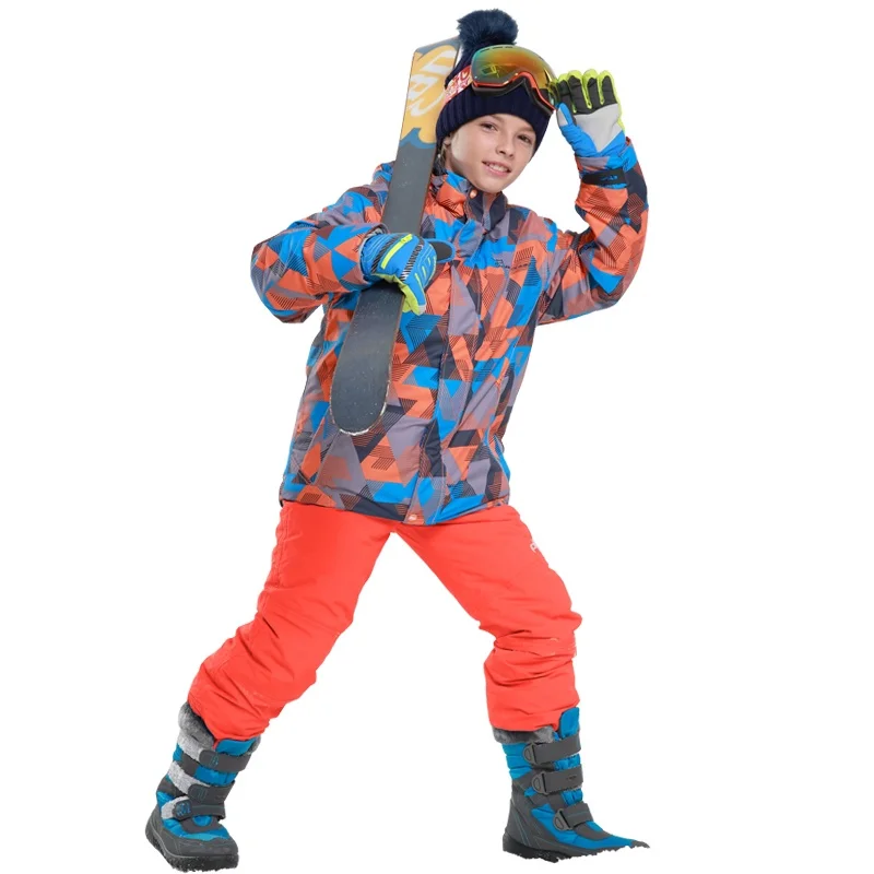 Комплект зимней одежды для мальчиков с детектором, лыжная куртка, зимний костюм со штанами, водонепроницаемый лыжный костюм для девочек на температуру-20-30 градусов, размер 116-164 - Цвет: 81727ORANGE