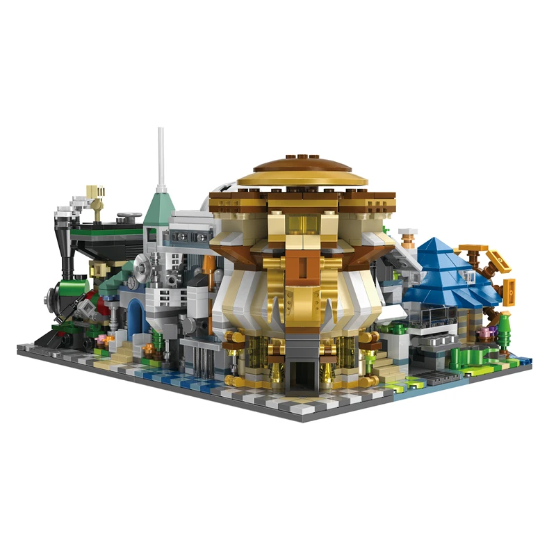 

6 in 1 Model building kit compatible with lego city mini Creators Church Villa train station Model Building City street 1512+pcs