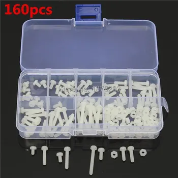 

160pcs M3 White Nylon Screws 8 Sizes Assortment Stand-off Bolt & Nuts Kit M3*5/M3*6/M3*8/M3*10/M3*12/M3*15/M3*18/M3*25
