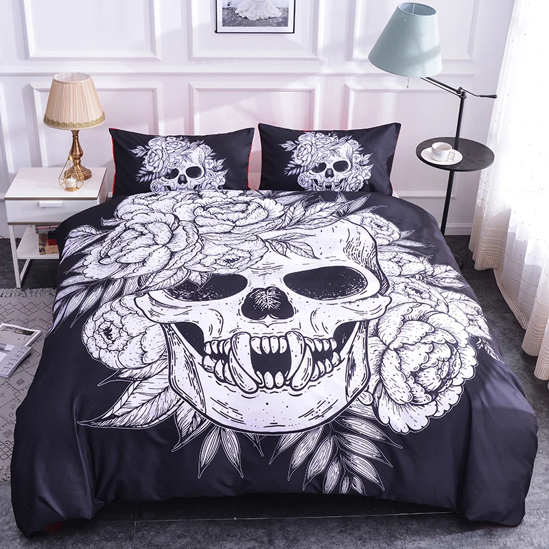Boniu 3d Black White Skull Pattern Duvet Cover Set 2 3pcs Sugar
