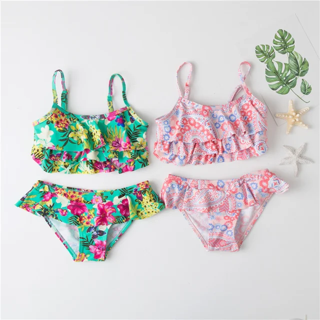 Dziewczyny bikini 2018 nowy letni strój kąpielowy Lovely Kostiumy kąpielowe dziewczyny z długim rękawem nadruk