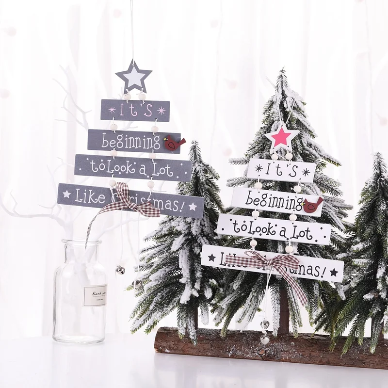 Белые Серые деревянные подвесные Подвески для рождественской елки, деревянные поделки, украшения для рождественской елки, рождественские украшения для дома