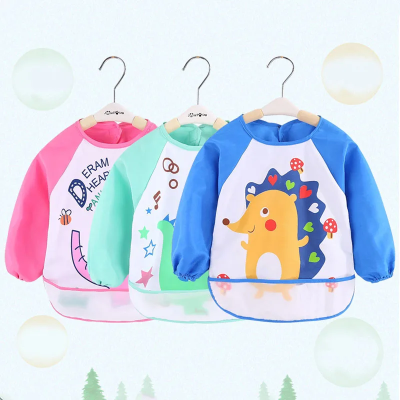

Cute Cartoon Baby Bibs Waterproof Infant Eating Burp Cloths Children Drawing Long Sleeve Apron Baby Self Feeding Bib