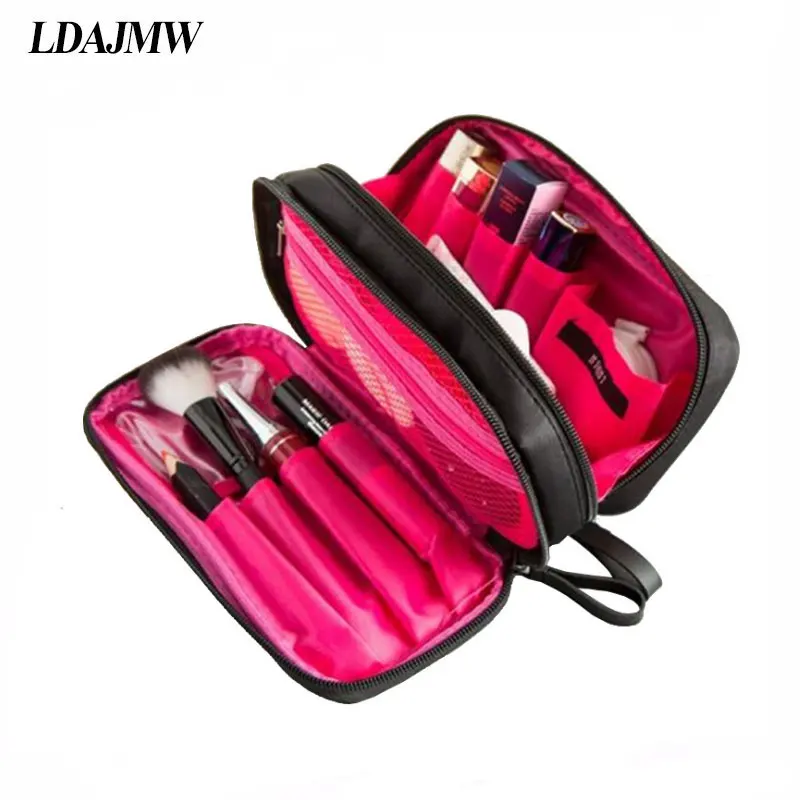 LDAJMW Nylon Cloth Double Zipper Cosmetic Bags Travel Toiletry Bag