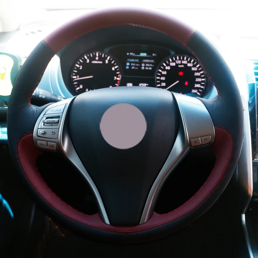 Red Leather Black Leather Car Steering Wheel Cover for Nissan Teana