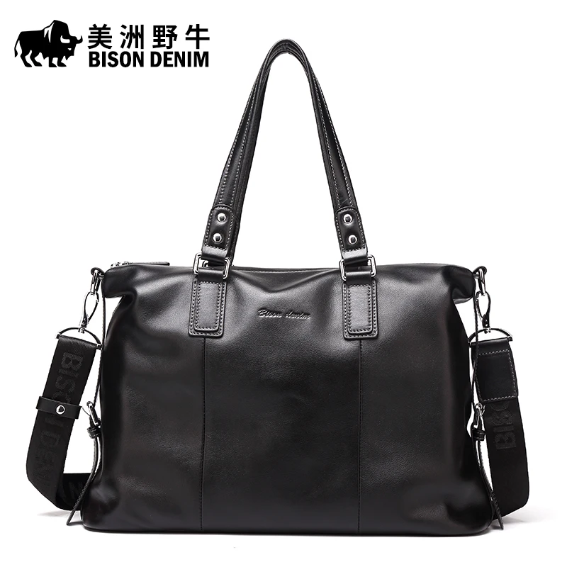 2016 BISON DENIM Brand Handbag Men Shoulder Bags Leather Genuine Business Travel Messenger Bag Men's Cowhide Briefcase Tote Bag