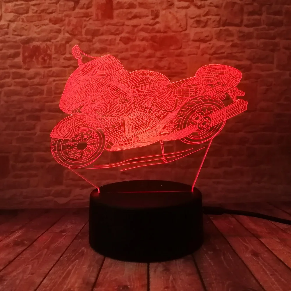 Светодиодный ночник художественный Декор 3D мотоцикл 7 цветов градиентный ночник спальня спальный детский подарок на день рождения иллюзия Лампа