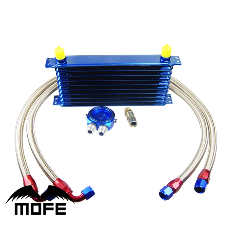 

MOFE Racing 9 Row AN10 Engine Transmission Oil Cooler Kit With Oil Filter Sandwich Adapter & Braided Stainless Steel Oil Hose