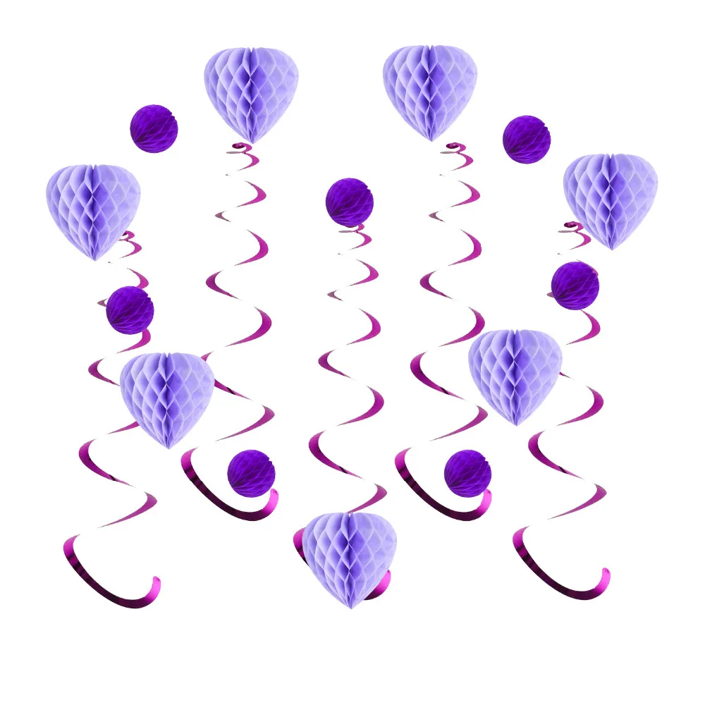 15pcs Purple Valentine Paper Decoration Set Hangin...