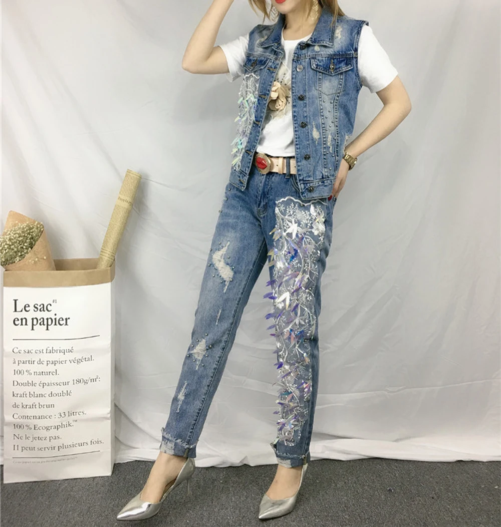 Para Jeans Lentejuelas Borla Mujeres Estilo Pantalones Mezclilla Haren 90334 Flojo Mostrar Cintura Escuela Chica De Novio Vaqueros La Delgada vw1SS
