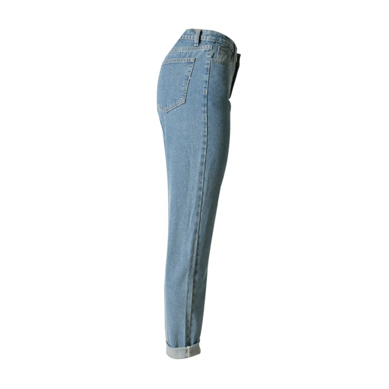 2018 Retro High Waist Jeans woman Autumn button boyfriend mom jeans Casual cotton bottom jeans street straight Denim Pants