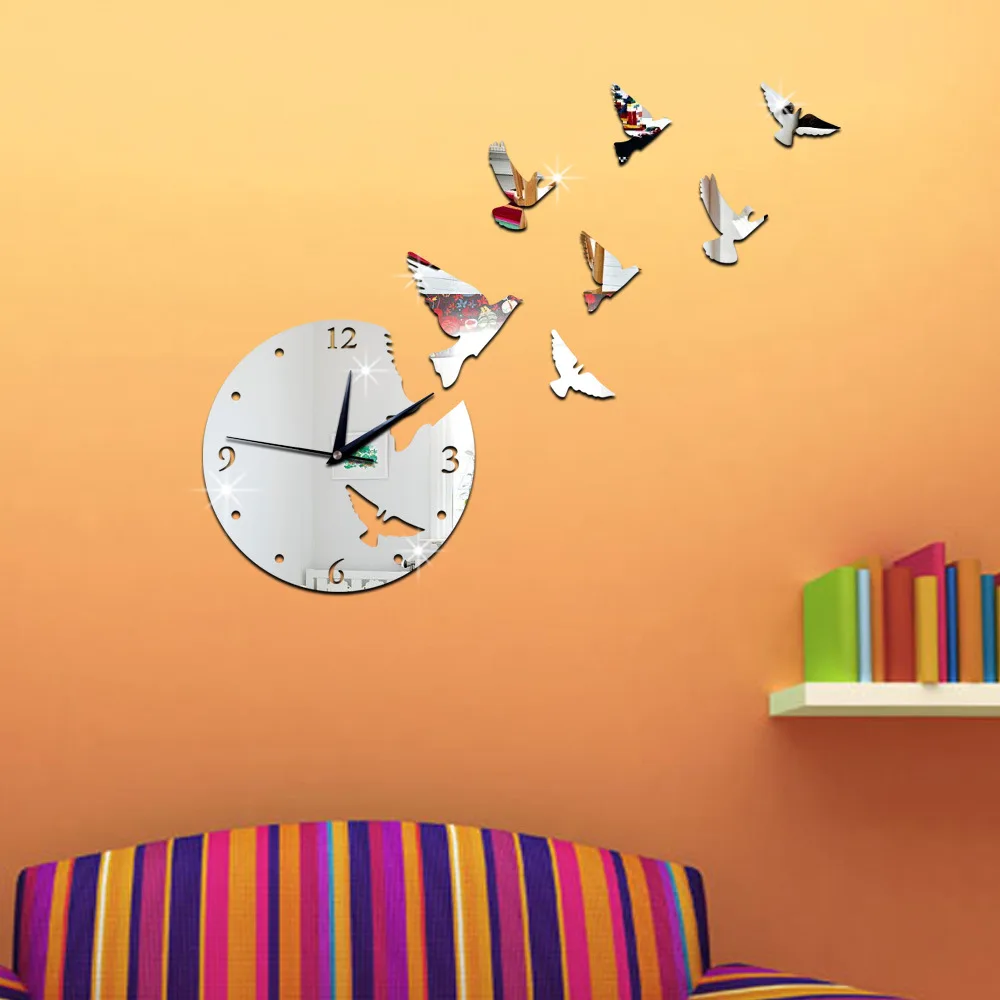 

[Funlife(TM)]-61.5x53.5cm(24.2x21.1in) Three-dimensional Crystal Bird Mirror Sticker Clock Paper Poster Home Decor
