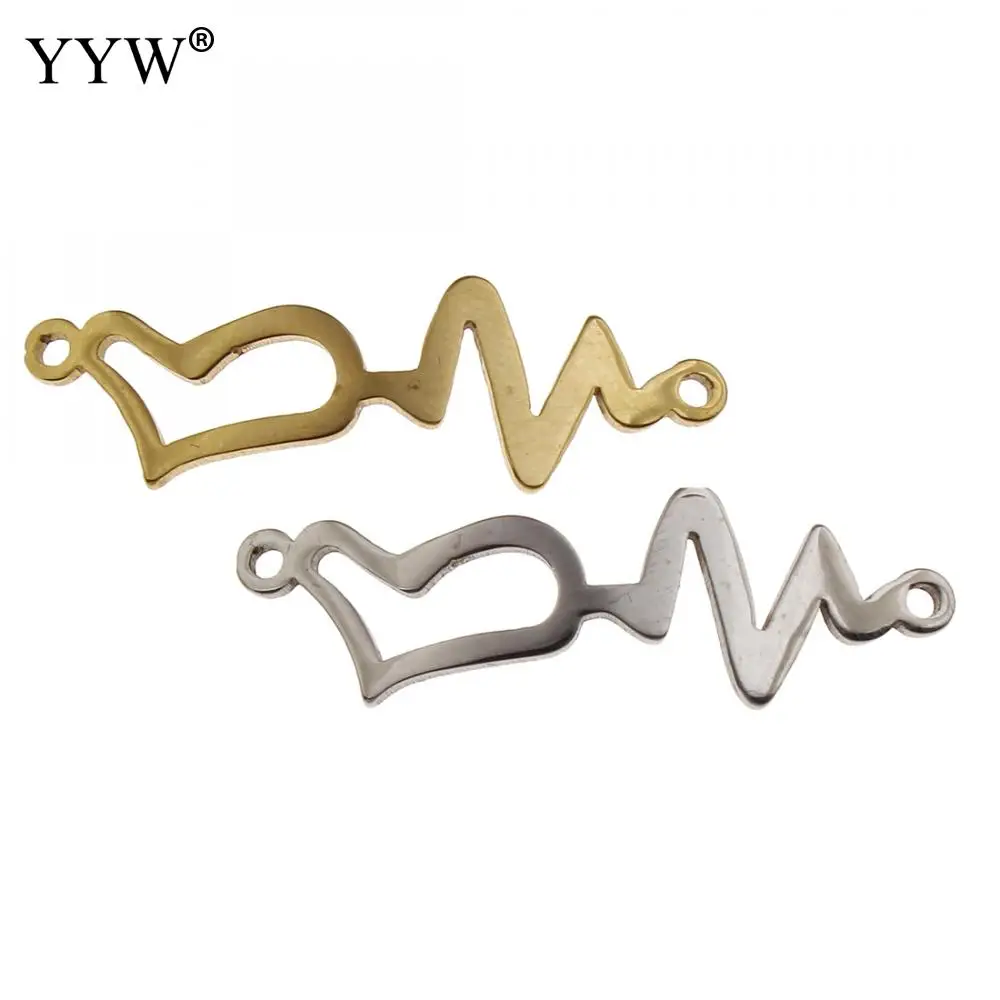 

YYW Bijoux Jewelry Accessories DIY Designer Findings Gold Color Stainless Steel 1/1loop Heartbeat Beaded Beading Charm Connector
