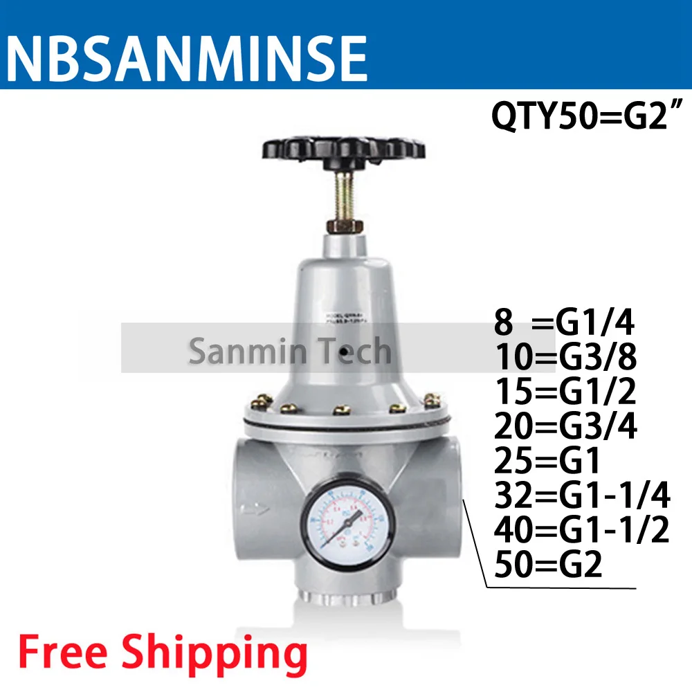 NBSANMINSE Air Regulator QTY 1/4 3/8 3/4 1 1-1/4 1-1/2 2in Big Port size Regulator Valve Air Compressor Parts